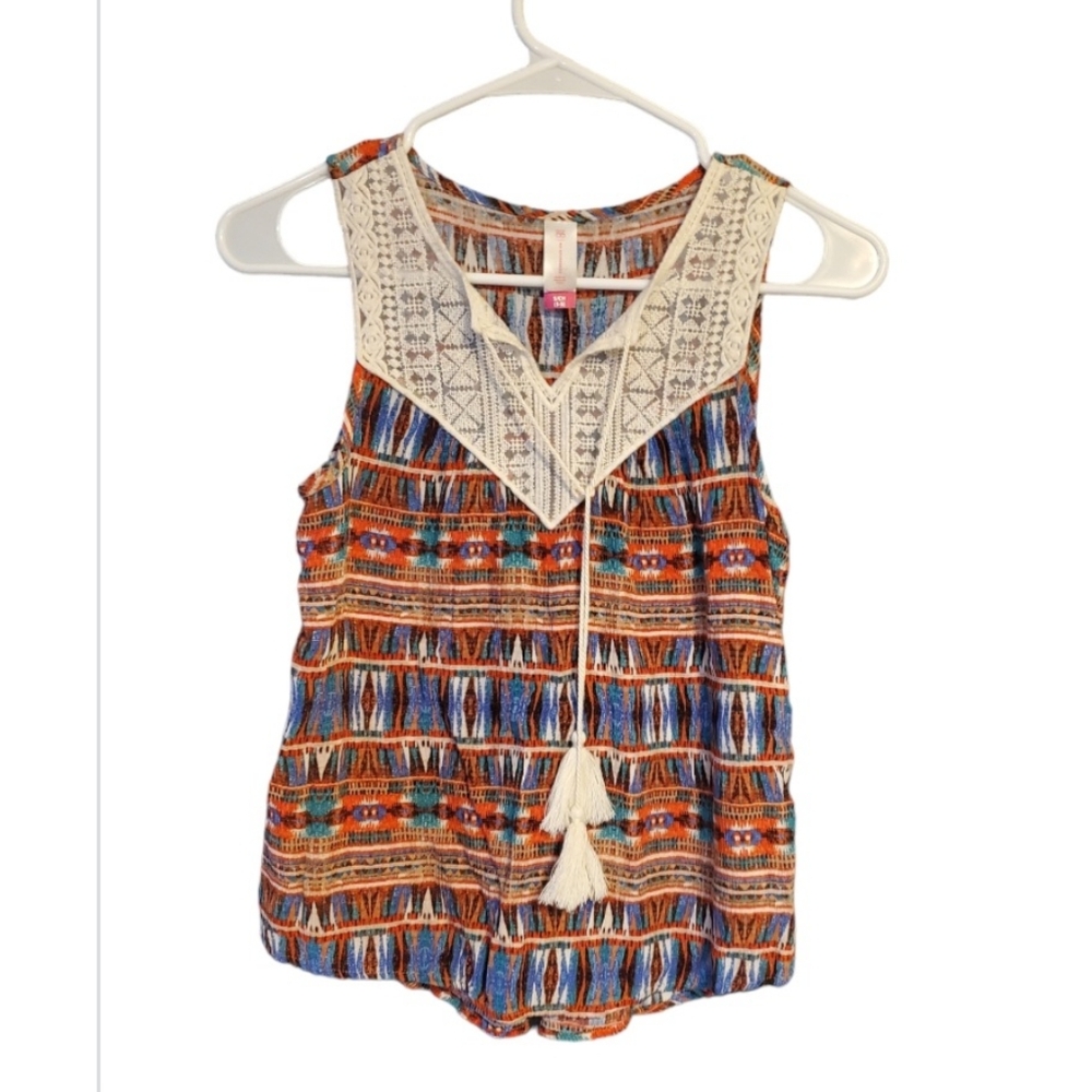 Girls Tank Top Small 3-5 Crochet Lace Tie Aztec Print Boho Peasant Kids Summer